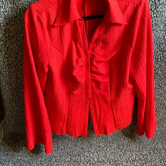 Red Ruffled Front Button Blouse - Picture 2 of 5